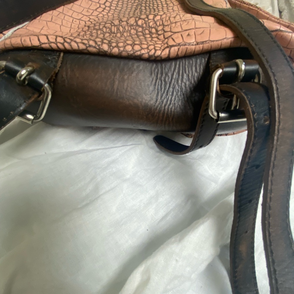 Crocodile Pattern Pink/tan and Brown Women's Bag - Picture 6 of 8